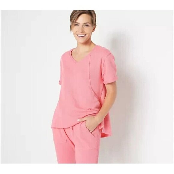 Fit 4 All by Carrie Wightman V-Neck Top with Pockets Papaya Pink Size 4X A398763 - Picture 1 of 3